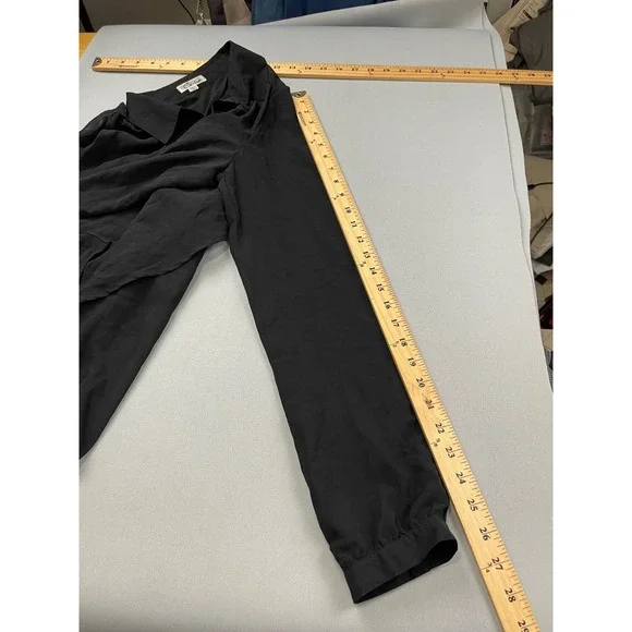 Cecico Black Sheer Chiffon Tie Front Split Back Long Sleeve Blouse Size L - Picture 10 of 10